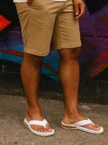 Men's Street Flip Flops, Soft Insole, Durable Sole, Urban Colors, Sizes 37 To 44, Comfortable - 白色+金色 - 查看 2