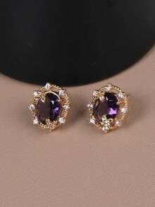 1 Pair Fashion Purple Crystal & Cubic Zirconia Butterfly Stud Earrings, Suitable For Women's Daily Wear, Friend & Sister Gift, Jewelry