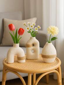 1件/3件套纹理花瓶套装，简约拱形装饰设计，米白色装饰花瓶，适合家居装饰、客厅、床头柜、花瓶装饰、女友礼物、女士礼物、冬季礼物 - 米色 - 查看 16