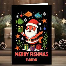 2/4pcs Personalized Joyful Fish Christmas Greeting Cards - Add Your Name, Holiday Aquarium Scene, Goldfish And Snowflakes, Perfect Gift For Fish Lovers And Family Greetings, Suitable For Christmas, New Year, Winter Birthday And More - Multicolor 2 - View 2