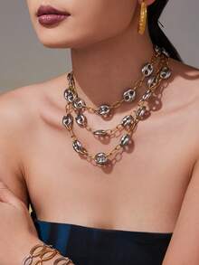 1pc Stainless Steel Bicolor Pig Nose Thick Chain Necklace, Fashionable & Versatile Jewelry - Pig Nose Necklace - View 1