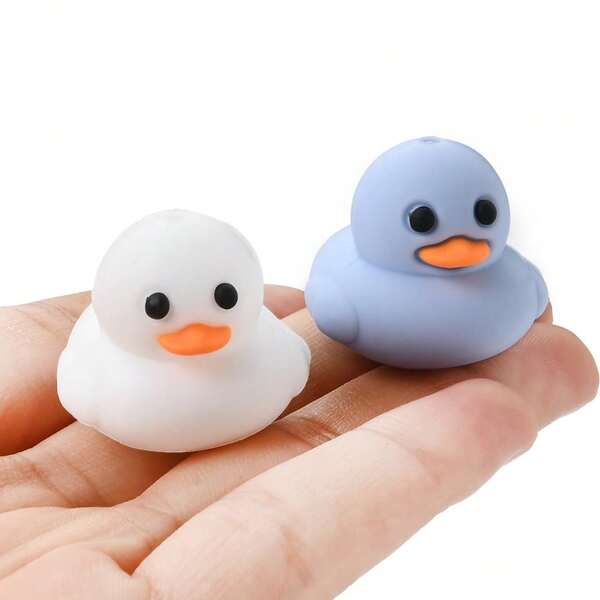 6 piezas Cuentas de silicona con diseño de animales, cuentas de silicona realistas de pato en colores azul y blanco, adecuadas para decoración DIY, colgantes, llaveros, materiales para joyería hecha a mano - pulsera, collar, cuentas de silicona de animales duraderas, cuentas focales de pato