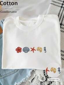 Women's Short-Sleeved T-Shirt, High-Quality Fabric, Loose And Casual Design. Modern Print, Ideal For Vacations, Walks, Or Travel. A Versatile Basic T-Shirt. - 白色 - 查看 2