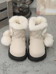 1 Pair Girls' Winter Boots, Thick Wool Sole, Paired With Suede Boots, Princess Style Ankle Boots, Suede Snow Boots, Suitable For Winter Wear