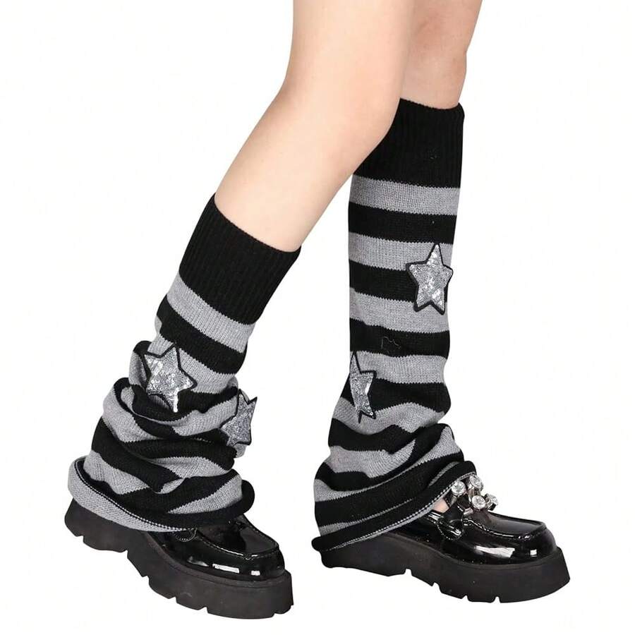 Lebaley Kawaii Leg Warmers For Girls Women - Japanese Lolita Leg Warmers Y2K Harajuku Leg Cover Stockings Kawaii Knit Socks{"Color_name":"Star1"} - 多色2 - 查看 1