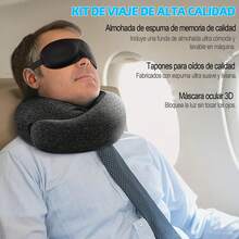 Almohada de Viaje en Negro - Memory Foam, Soporte Cervical, Transpirable, Funda Extraíble, con Mascarilla y Tapones, Plegable - Negro - Ver 7
