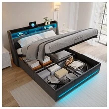 Storage Bed 140x190/140x200/160x200, Upholstered Bed 140x190/140x200/160x200, Double Bed With Slatted Frame, Adult Bed, Youth Bed With Storage Space, Hydraulically Adjustable Upholstered Bed, Linen, Grey - Xám - Xem 9
