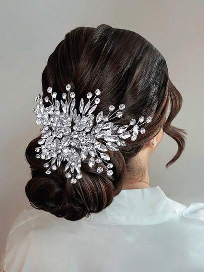 1件精致闪亮女士头饰，水晶发梳，侧梳，伴娘发饰，女士发饰，婚纱配饰，新娘宴会舞会发型配饰