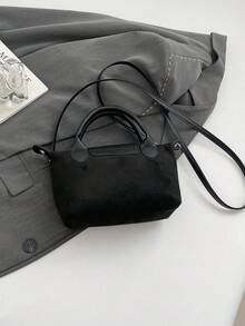 1 chiếc ví mini thời trang bằng da lộn giả hươu, túi vuông nhỏ, túi đeo vai/đeo chéo sành điệu dành cho nữ, ví mini màu trơn, có thể đựng điện thoại, tiền xu, son môi, v.v., vật dụng cần thiết cho việc đi lại hàng ngày. - màu đen - Xem 9