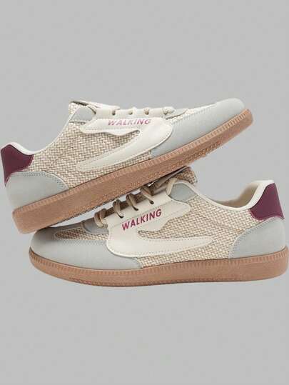 DareSee 女士休闲运动鞋，2025春秋新款拼接撞色设计平底一脚蹬鞋，舒适百搭日常通勤简约小白鞋，学生鞋，时尚低帮训练鞋，复古Gump鞋音乐节Y2KFest返校季秋冬礼物音乐节