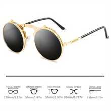 1 Piece Steampunk Flip Round Metal Frame Fashion Glasses Unisex - Vintage Gold Tone, Decorative Lenses, Durable Hinge, Casual Style Suitable Daily Wear, Fashion Accessories| Steampunk Glasses| Metal Frame Glasses - đen đỏ - Xem 4