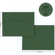 100 Pack Dark Green Envelopes 5x7 A7 Envelopes For Invitation 120GSM Self Seal Printable Envelopes For Photos Bridal Shower Wedding 5.25 X 7.25 In