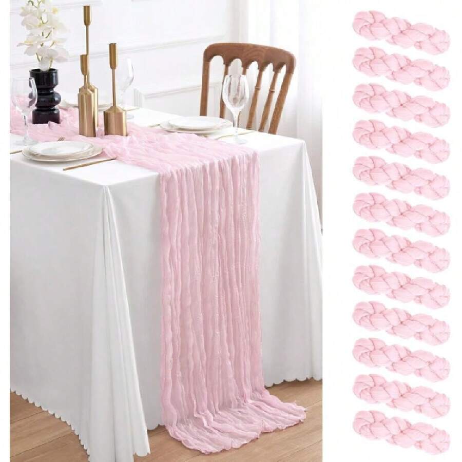 JEZID 12 Pack  Pink Cheesecloth Table Runner Boho Rustic Gauze Cheesecloth 120 Inch 10FT Cheese Cloth Runner For Wedding Bridal  Shower Party Home Dration,23193266 - 粉色 - 查看 1
