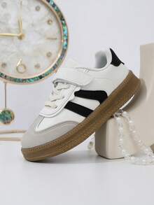 1 Pair Kids' Fashion Soft Bottom Casual Sneakers, Children Students Versatile Canvas Shoes, Toddler Leather Flat Shoes - Apricot - View 6