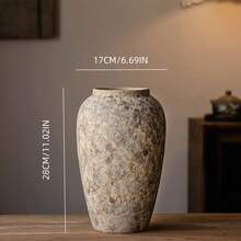 Jarrón de cerámica vintage, jarrón desgastado, jarrón con relieve de flores para decoración rústica del hogar, adecuado para centro de mesa, cocina, oficina, estanterías, mesas, decoración navideña, adecuado para cañas, eucalipto