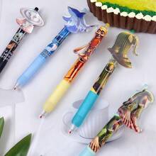 6/10pcs Foreign Mountain And Sea Classic Neutral Pen, Elementary School Student Version Ballpoint Pen, Divine Beast Doll Pen, Wooden Stick Man Shark Pen, Suitable For Office And Holiday Gifts, Birthday Gifts, Etc
