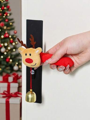 4 pezzi/1 pezzo Decorazione per maniglia della porta natalizia, Babbo Natale cartoni animati, renna, albero di Natale e calza, Copertura protettiva per decorazione porta con campanelli natalizi, adatta per decorazione di camera da letto, porta principale, soggiorno e sala da pranzo