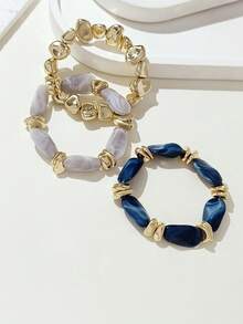 LADYCOCO 3件套复古厚实亚克力珠多层手链，可变换造型的金色碎屑手链，适合女性、情侣、派对、日常佩戴 - 多色23 - 查看 2