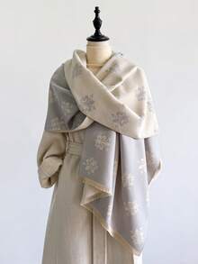 1pc Elegant Iris Flower Jacquard Scarf, Warm And Versatile For Women, Suitable For Air-Conditioned Rooms, Autumn/Winter, Fashion Accessory And Gift - Light Grey - View 5
