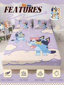 Bluey Bộ ga trải giường in kỹ thuật số hình hoạt hình , Bộ chăn ga gối , Tấm bảo vệ nệm, Ga phủ giường, Ga trải giường vừa vặn, Vải dệt gia dụng thoải mái, Ga trải giường vừa vặn tông màu mát mẻ, Tấm bảo vệ nệm thoáng khí chống xù lông, Mềm mại và thân thiện với da, Ga phủ giường họa tiết hoạt hình - Màu tím - Xem 5