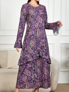 Spring Women's Floral Allover Print Boho Long Sleeve Maxi Dress 2025 New Year Fashionable Loose Fall Dresses Belted Vacation Casual Long Dresses Elegant Party Beach Graduation Chic Evening Dress