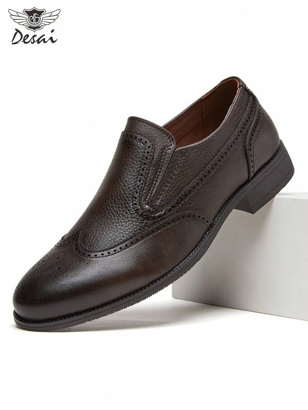 DESAI 1 Pair Men's Leather Shoes, British Style Business Casual Leather Shoes, Comfortable Soft Sole, Black & Brown Classic Versatile Formal Shoes