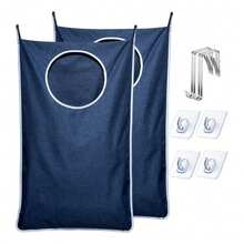 1/2pcs Large Capacity Hanging Dirty Clothes Laundry Bag, Snowflake Oxford Cloth Big Size With Wide Opening And Bottom Zipper, Multi-Functional Storage For Home, School, Office, Comes With 2 Stainless Steel Door Hooks And 2 Adhesive Wall Hooks - Multicolor - View 16