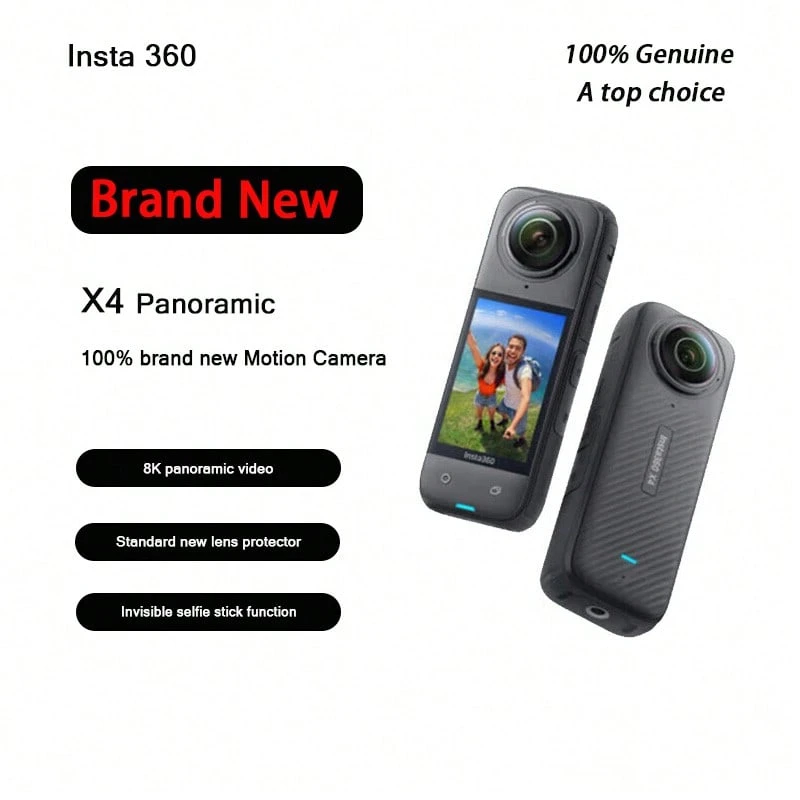 全新 Insta360 X4 是一款功能强大的 360 度全景运动相机，适用于视频博客和数码摄影。