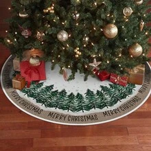 تنورة شجرة الميلاد 90 سم، مطبوعة بنمط كرتوني جميل، تنورة شجرة من القماش المخملي، ديكور أسفل شجرة الميلاد، ديكور حفلة العطلات