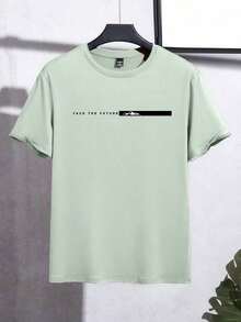Men's Slim Fit T-Shirt With Letter Print, Round Neck And Short Sleeves 1005 Cotton - 綠色 - 查看 4
