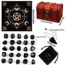 25 st snidade nordiska runstenar, asymmetriskt formade runtillbehörsset inklusive kvartsagatrunor, vintage trälåda, bordsduk, för spådom, dekoration, heminredning, jul, halloween, thanksgiving och andra högtidsgåvor - smyckestillverkning