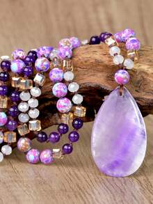 Dây chuyền mặt dây pha lê tím thanh lịch, dây chuyền dài thắt nút thủ công bằng thạch anh tím với mặt dây chuyền hình giọt nước lớn, món quà trang sức tinh tế dành cho phụ nữ. - Nhiều màu - Xem 2