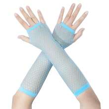 Fishnet Fingerless Gloves Mesh Arm Sleeves Fish Net Arm Sleeves EMO Gloves For Women In Theme Party Scene Accessories{"Size_name":"Long","Color_name":"#04-LightBlue(Long)"} - 多色14 - 查看 1
