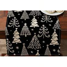1pc Black Christmas Tree Tablecloth, Christmas Snowflake Kitchen Decor, Indoor & Outdoor Home Decor, Party Supplies For Winter Holiday Season, Size: 13x35/13x47/13x72/13x90/13x108 Inches