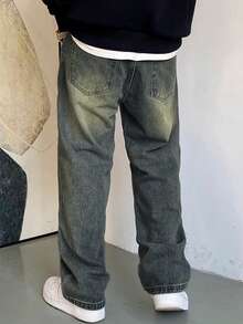 1 Stück japanischer Stil, verwaschen, lässig, weite, gerade Herren Jeans