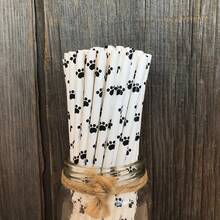 爪印纸吸管（25 支），黑色动物狗猫小猫小狗派对饮用吸管，可爱有趣的卡哇伊儿童婴儿淋浴生日一次性酒吧蛋糕流行棒 - 彩色 - 查看 3