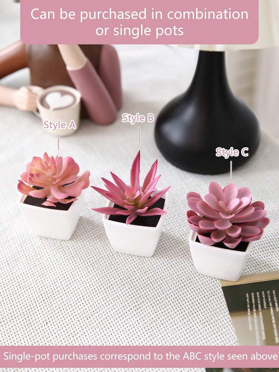 1pc/3pcs Plastic Artificial Mini Plant Potted Decor, Modern Fake Plant Ornament, Suitable For Home, Living Room, Bookshelf, Wedding, Valentine's Day, Party