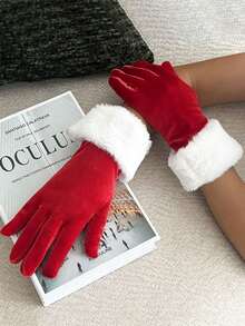 1 Pair Women's Christmas Party Etiquette Performance Short Velvet & Faux Fur Trim Gloves, Warm Hand Decor Cosplay - Multicolor - View 7