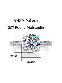 1pc Women's Wedding Ring, 4-Prong 2.5g S925 Sterling Silver 2ct Moissanite Boho/Vintage Style Engagement/Anniversary/Valentine's Day Gift, Comes With Moissanite Certificate & Gift Box - Silver - View 2