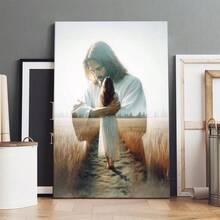 1pc Framed Canvas Wall Art, Jesus Hugging Woman Art Print Canvas Poster Painting Winter Home Wall Decor, Ideal Gift For Bedroom Living Room Hallway Dorm, Ready To Hang - 彩色 - 查看 6
