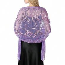 Shawls And Wraps For Evening Dresses,Women Formal 1920s Sequin Flower Sheer Shawls And Wraps For Wedding-{"Color_name":"Purple"} - 紫色 - 查看 1