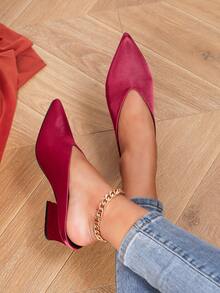 Mules à bout pointu, talon épais, talon moyen, polyvalentes, élégantes, confortables pour soirée, travail, tenue décontractée, bordeaux - Rouge foncé - Voir 2