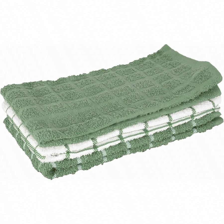 Ritz Premium 100% Cotton Terry Check Kitchen Dish Towels Highly Absorbent Super Soft LongLasting 25"X15" 3Pack Juniper - Juniper - View 1