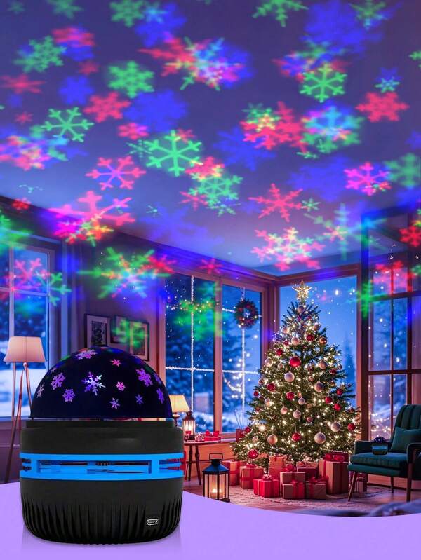 1 szt. Projekcja świetlna w kształcie płatka śniegu, romantyczne, obrotowe światło do tańca, stwórz własną scenę z kolorowymi płatkami śniegu, sypialnia, impreza, przyjęcie, urodziny, prezent świąteczny, marzycielskie piękno, pasuje do każdej scenerii, prezent świąteczny