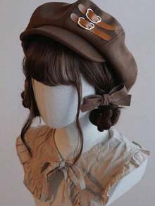 1 chiếc mũ nồi hình đám mây khóa gấu bông màu nâu dành cho nữ, đa năng và ấm áp cho mùa thu/đông, thích hợp sử dụng hàng ngày, phụ kiện mùa thu - màu nâu - Xem 6