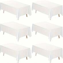 6 White Polyester Tablecloths 60x102 Inches - Washable Rectangular Table Cloth, Suitable For Weddings, Camping, Banquets, Table Decoration