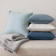 Neutral Linen Pillow Covers Pack Of 4 Decorative Natural Solid Throw Pillow Covers Soft Accent Boho Farmhouse Couch Pillowcases Modern Home Decors Living Room Bed Sofa 18x18 Inch - 20 英吋 x 20 英吋(4 件裝)+ 藍色 - 查看 7