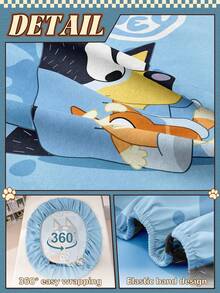Bluey Cartoon Digital Print Bedsheet, Bluey Bedding, Mattress Protector, Bed Cover, Fitted Sheet, Comfortable Home Textile, Cool-Toned Fitted Sheet, Breathable Anti-Pilling Mattress Protector, Soft & Skin-Friendly, Bluey Spanking Pattern, Cartoon Pattern Bed Cover, Bluey Home Decor, Note: Bedsheet Does Not Include Pillowcase - Multicolor - View 6