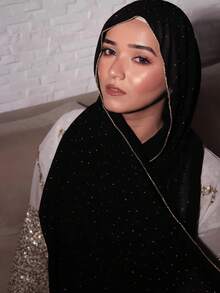 1pc Women's Hijab, Diamond Sequins Hijab Shawl, Soft Casual Chiffon Scarf Shawl, Comfortable Breathable Headscarf, Abaya Accessories, Suitable For Daily, Outdoor, Prayer, Worship - Multicolor - View 2