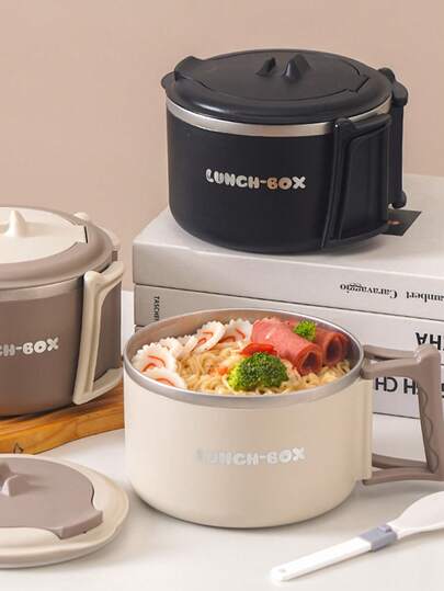 2pcs 40.5oz/1200ml Stainless Steel Bento Lunch Box With Lid, Microwave Noodle Bowl Set With Utensils, Suitable For Ramen, Soup And Pasta, Dishwasher Foldable Portable, Great For Home, Office, Dorm Or Christmas Gift (Black/Beige/Brown)